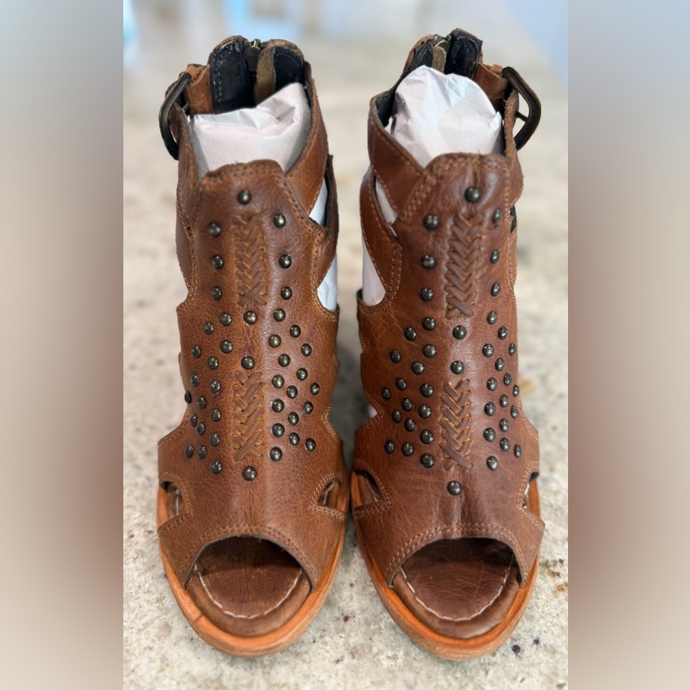 LIBERTY BLACK Brown Leather Studded Women's Sandal Boots